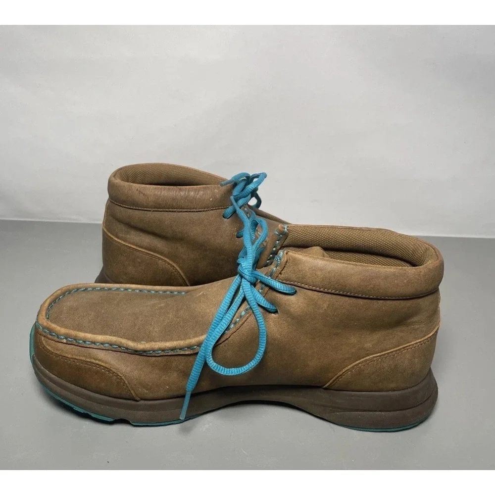 Ariat Men's Spitfire Outdoor Brown/Blue Leather Moc Toe Shoes Size 9.5D